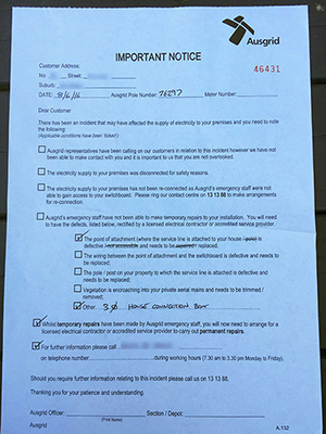 Electrical Defect Notice